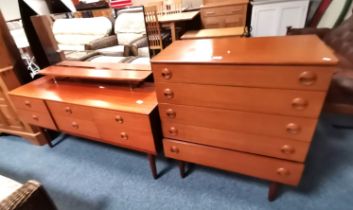 A teak G plan style dressing table and 5 height ch