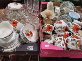 6 x boxes misc. items incl Vintage Meakin studio pottery, brassware, old tins etc