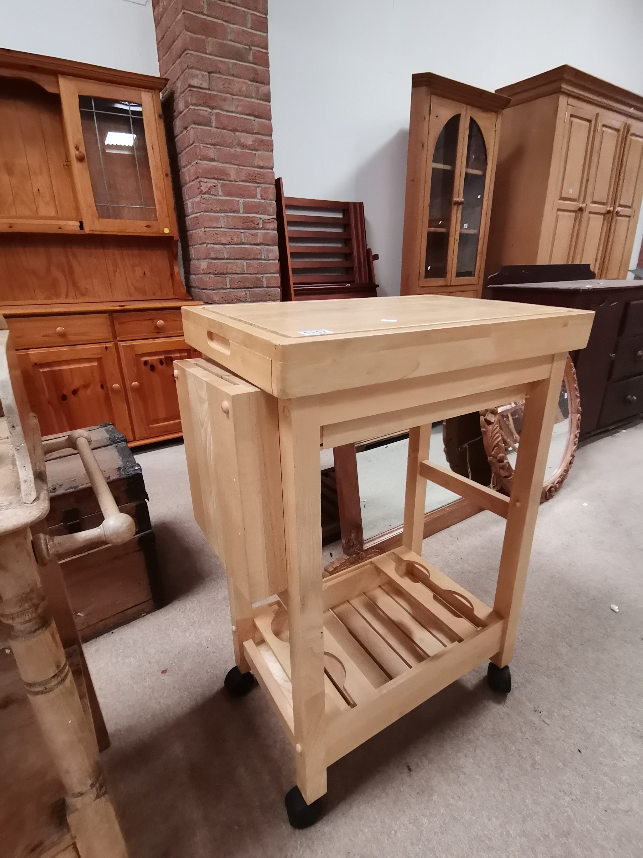 Pine Kitchen butchers block trolley - Image 2 of 2