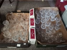 2 Boxes Containing Waterford and Royal Albert Crystal Items and Glasses
