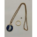 A 22ct gold wedding band and a 9ct gold Wedgwood pendant necklace