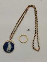 A 22ct gold wedding band and a 9ct gold Wedgwood pendant necklace