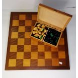 A wooden chess set and board