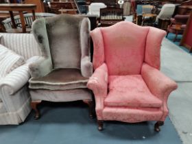 Georgian style wing back armchair upholstered in Green velvet plus