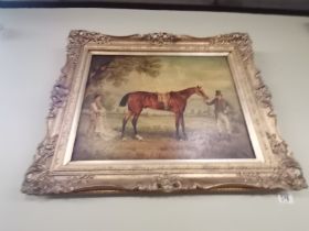 An oil on canvas of a country gent with horse sign