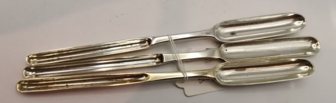 Three Victorian silver marrow scoops
