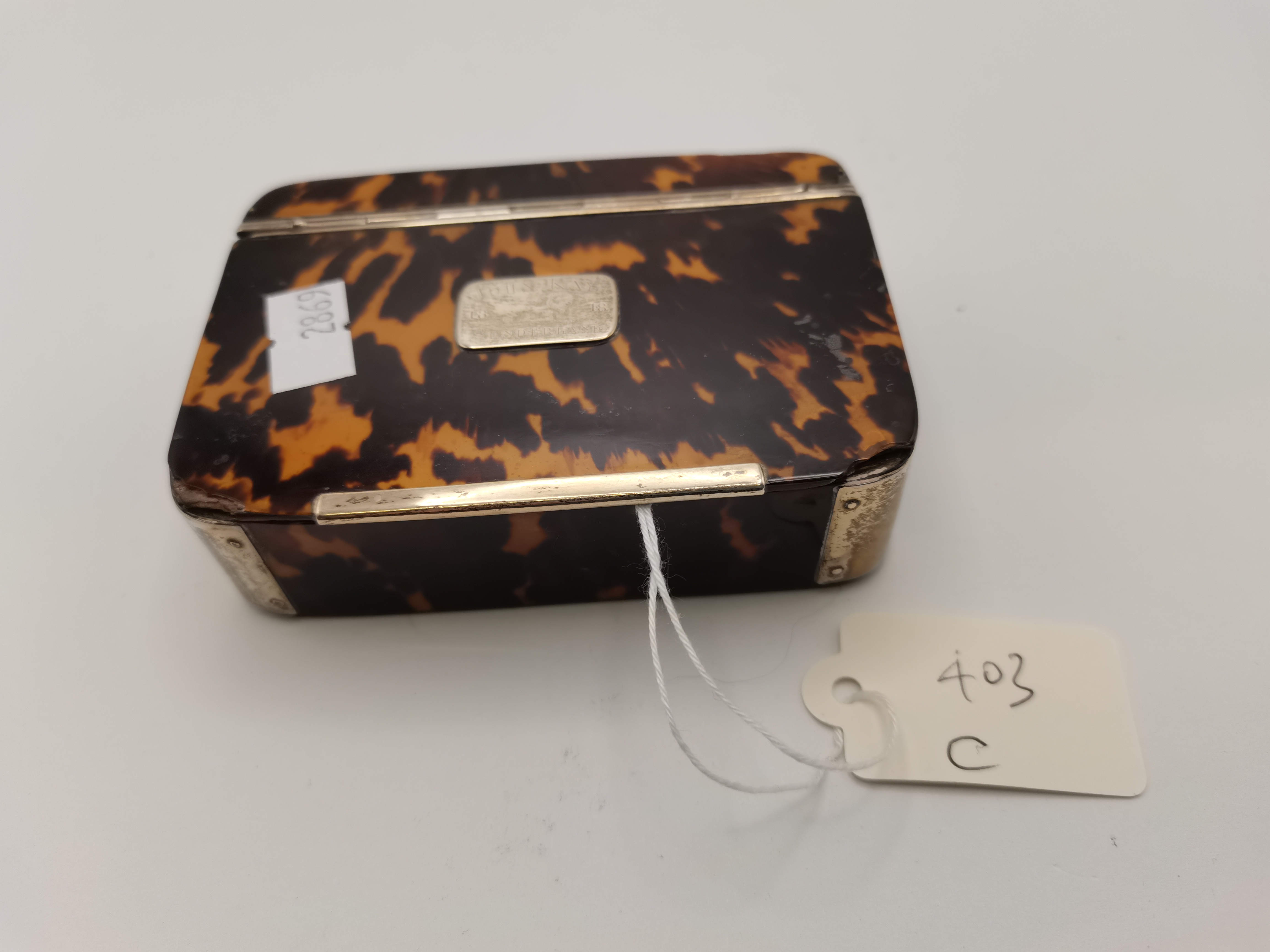 A tortoiseshell and silver trinket box inscribed John Kaye 1818 Sunderland