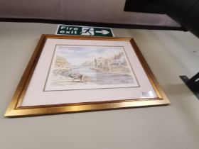 Framed picture of Staithes by K W Burton