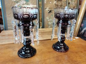 Pair of Victorian Ruby Lusters 32cm Ht