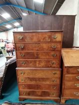Vintage Walnut Tallboy chest on chest with 8 drawers