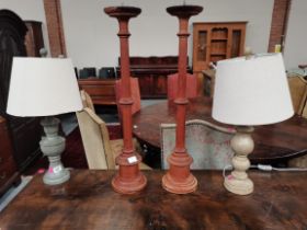 A pair of grey table lamps and a pair of wooden 80