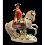 MEISSEN, A HARD PASTE PORCELAIN MODEL OF PRUSSIAN CAVALRY MILITARY OFFICER ON HORSEBACK, CIRCA