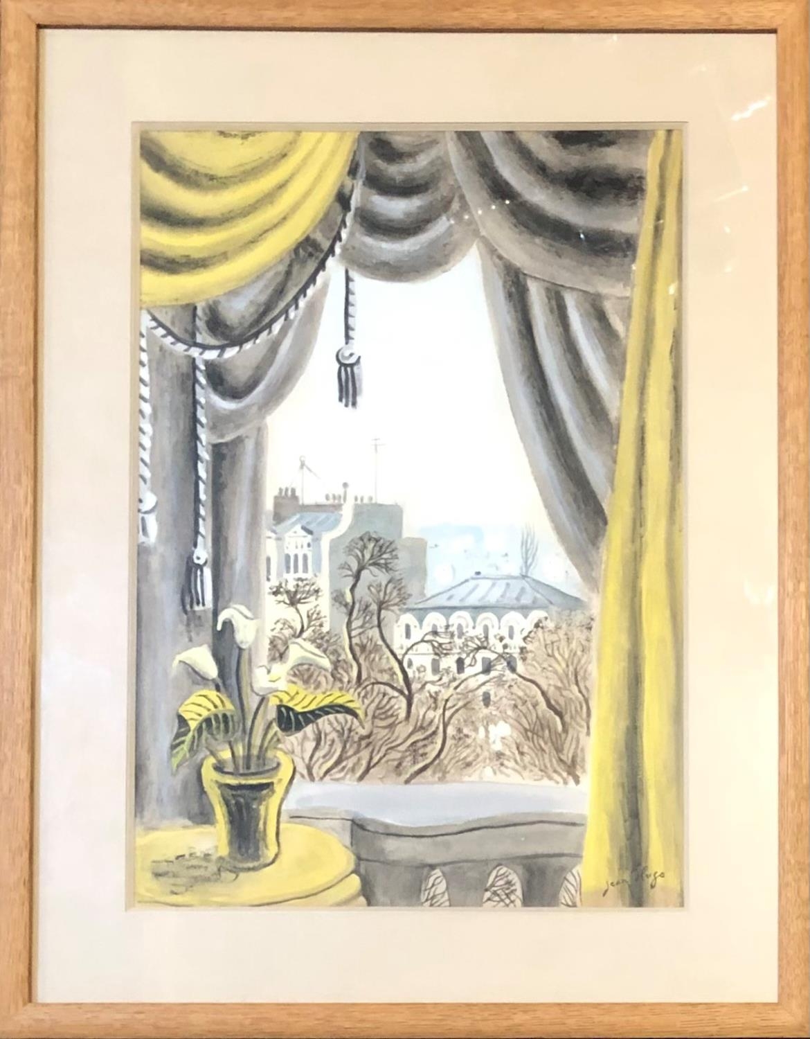 JEAN HUGO, 1894 - 1984, FRENCH, WATERCOLOUR Town view through a window, signed, mounted, framed - Image 2 of 3
