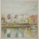 CHRIS RAYNES, THREE ORIGINAL MODERN BRITISH SCHOOL WATERCOLOURS The Thames at Kew, Hammersmith by