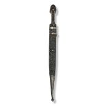 AN INDO-PERSIAN STYLE WHITE METAL DAGGER/DIRK Doubled edged blade, scabbard with ornamental