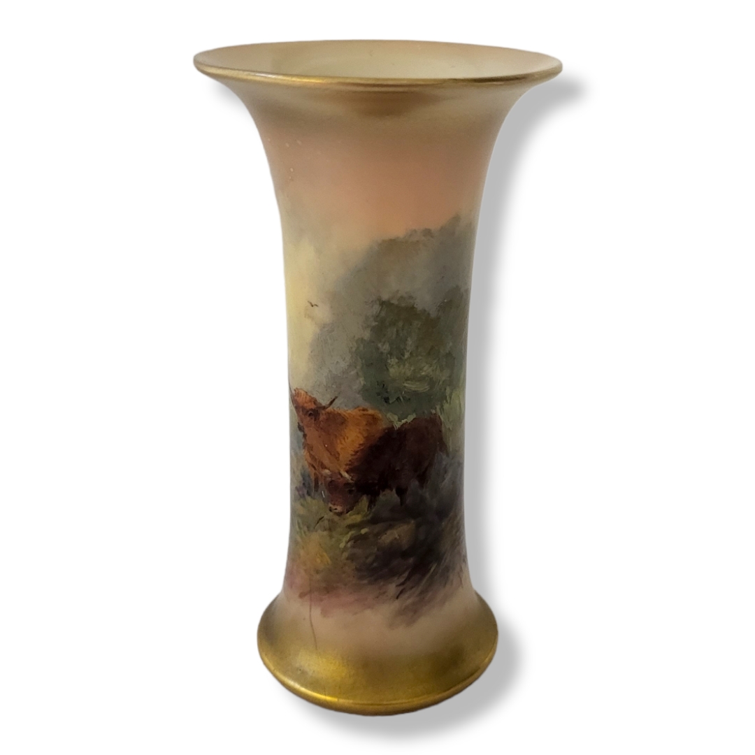 HARRY STINTON FOR ROYAL WORCESTER, A LATE 19TH CENTURY BONE CHINA CYLINDRICAL SPILL VASE, CIRCA 1897 - Image 2 of 5