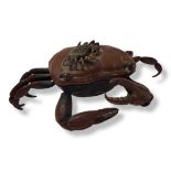 A 19TH CENTURY JAPANESE MEIJI BRONZE 'CRAB' INKWELL Having a hinged lid and interior well. (approx