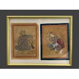Two Persian Miniatures, c. 1900 each H: 17.5cm, framed together, ink and colours on paper, one