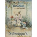 SCHWEPPES, A VINTAGE LITHOGRAPH ON CARD ADVERTISING POSTER Female wearing period attire with one