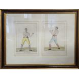 A PAIR OF COLOURED ENGRAVING FRAMED AS ONE OF 18TH/19TH CENTURY CHAMPION BOXERS JAMES BELCHER &