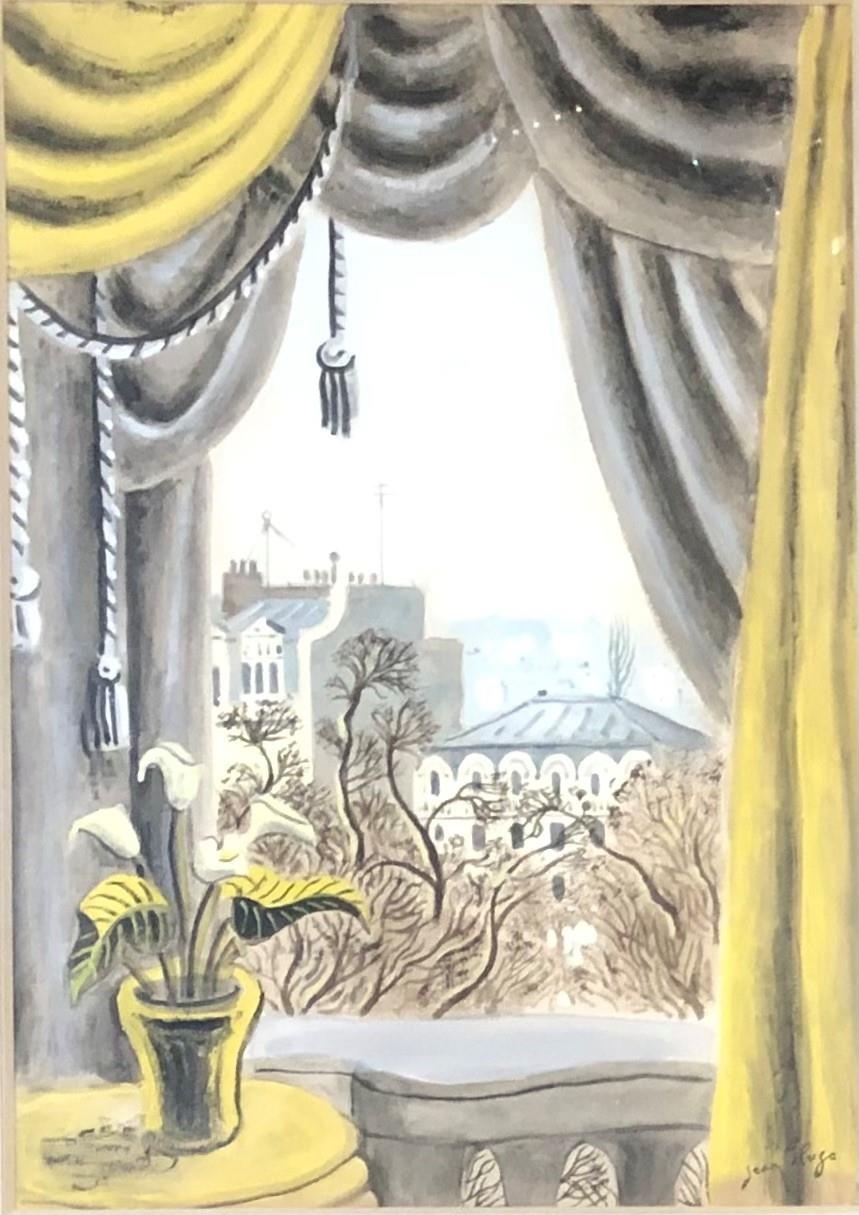 JEAN HUGO, 1894 - 1984, FRENCH, WATERCOLOUR Town view through a window, signed, mounted, framed