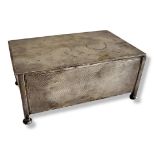 WITHDRAWN AN EARLY 20TH CENTURY SILVER RECTANGULAR CIGARETTE BOX With engine turned decoration,