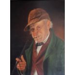DOUGLAS, A 20TH CENTURY OIL ON BOARD Portrait, a gentleman with deer stalker hat and pipe, signed