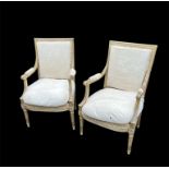 A PAIR OF 19TH CENTURY FRENCH OPEN ARMCHAIRS With acanthus carved frames, in original green and gilt