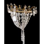 AN EARLY 20TH CENTURY GLASS TOPPED MUSHROOM FORM HANGING CEILING LIGHT Hung with various cut crystal