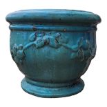 A HIGH FIRED TURQUOISE TERRACOTTA JARDINIÈRE. (32cm) Condition: good overall