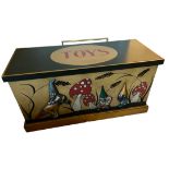 WITHDRAWN!! A CHILD'S TOY BOX DECORATED WITH GNOMES AND MUSHROOMS Along with two carved wooden