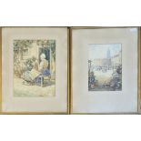 JAMES ROBERTSON MILLER, 1880 - 1910, TWO WATERCOLOUR Landscapes, a seated female with clogs and a