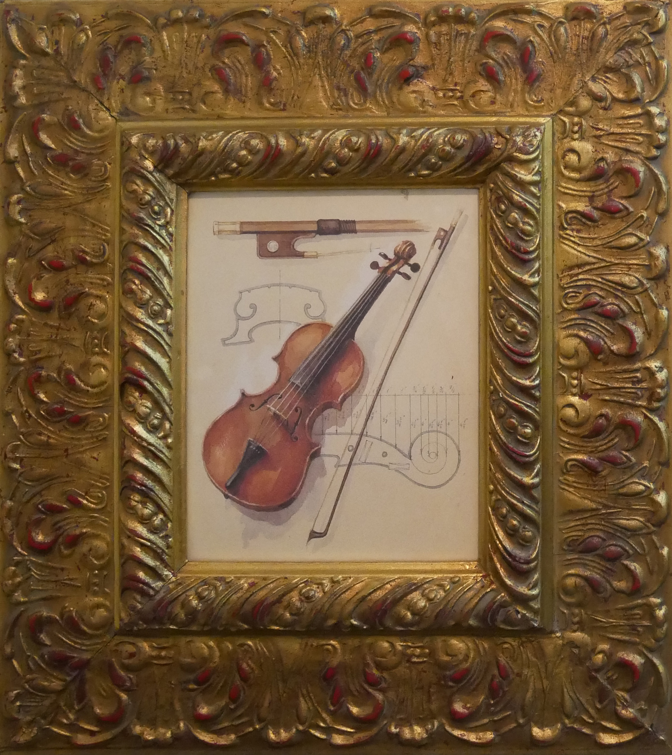 A COLLECTION OF SEVEN MODERN MUSICAL INSTRUMENT PRINTS IN GILT FRAMES Including violin, harp and a - Bild 6 aus 6