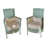 A PAIR OF GERMAN ACCENTE DAS ORIGINAL CONSERVATORY ARMCHAIRS In jade green with calico upholstered