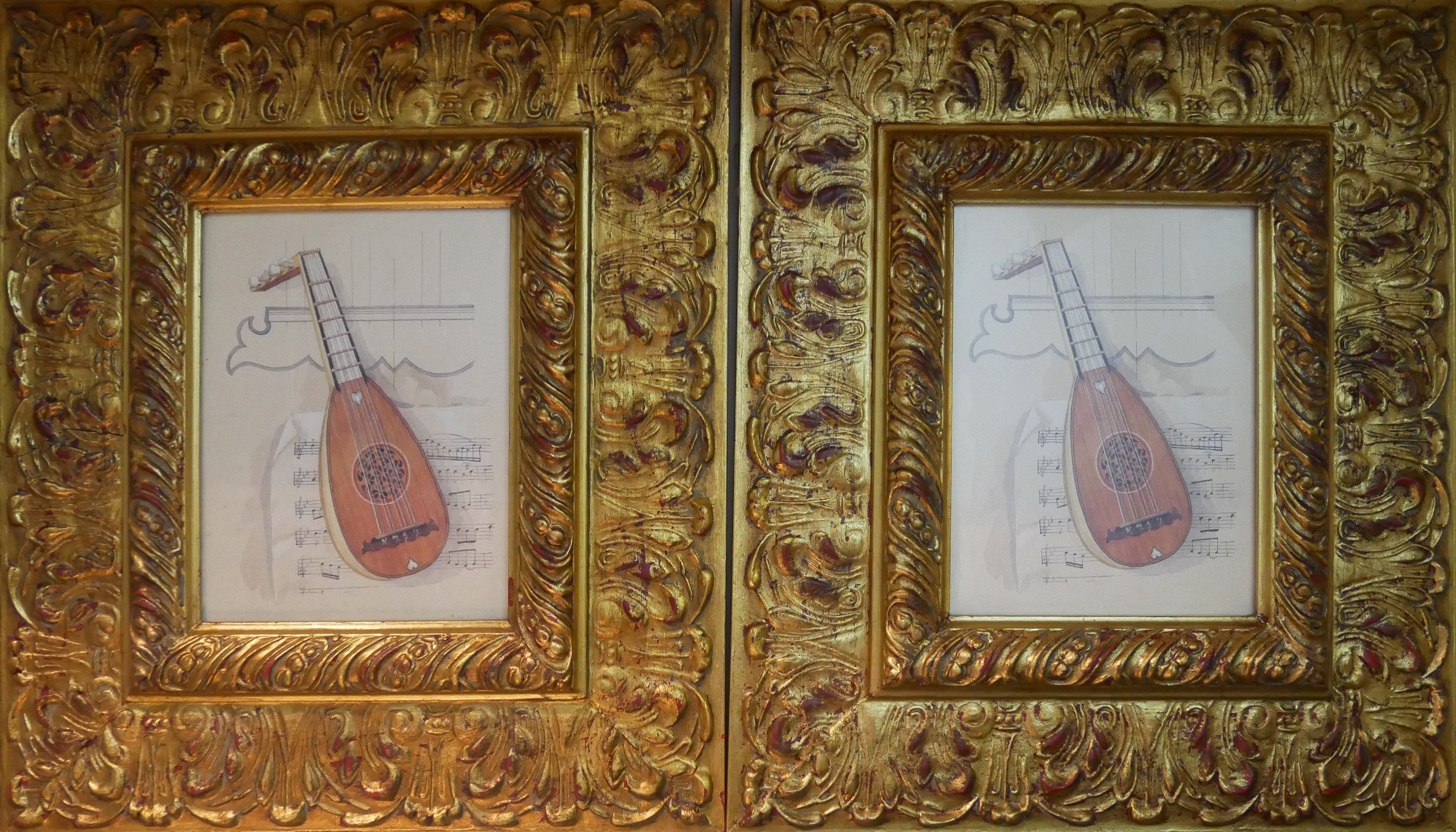 A COLLECTION OF SEVEN MODERN MUSICAL INSTRUMENT PRINTS IN GILT FRAMES Including violin, harp and a - Bild 5 aus 6