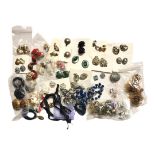 A COLLECTION OF VINTAGE COSTUME JEWELLERY To include silver and amber earrings, marcasite, paste