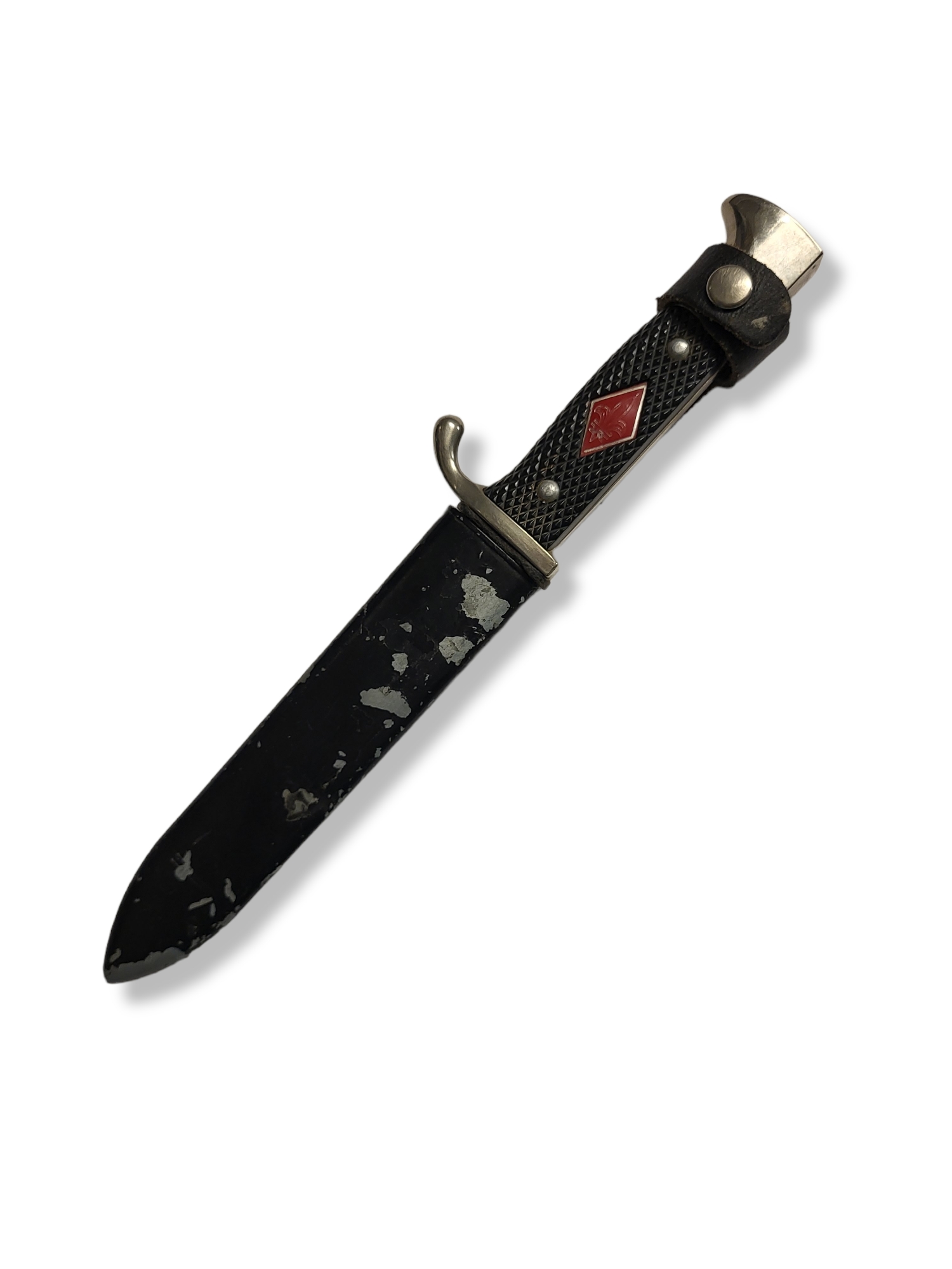 AN EARLY 20TH CENTURY GERMAN BONNIE YOUTH KNIFE Metal mounted, ebonised hilt, metal scabbard, the