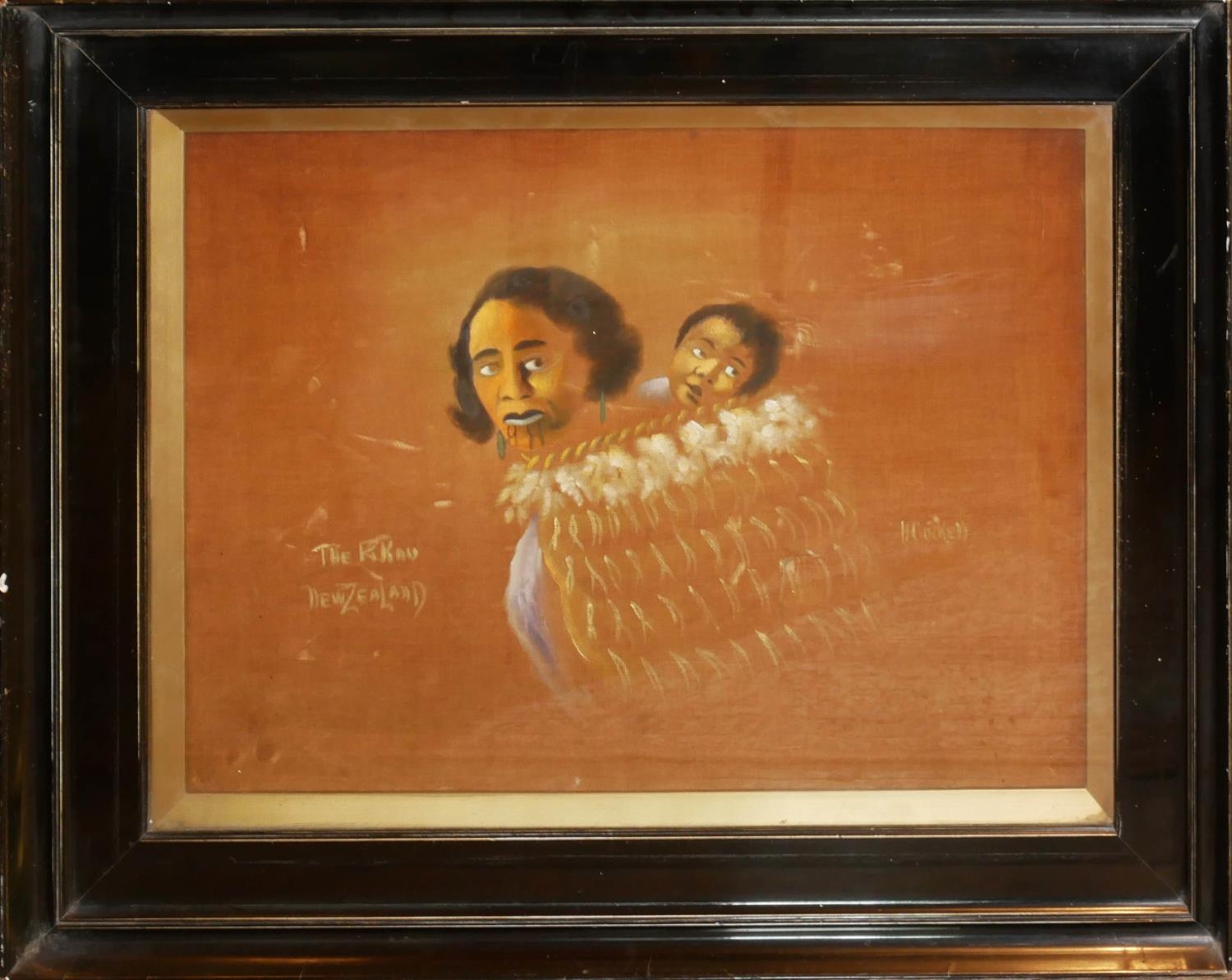H. COCKELL, A 19TH/20TH CENTURY NEW ZEALAND MAORI SCHOOL OIL ON THIN BROWN CANVAS, PORTRAIT OF A - Image 2 of 7