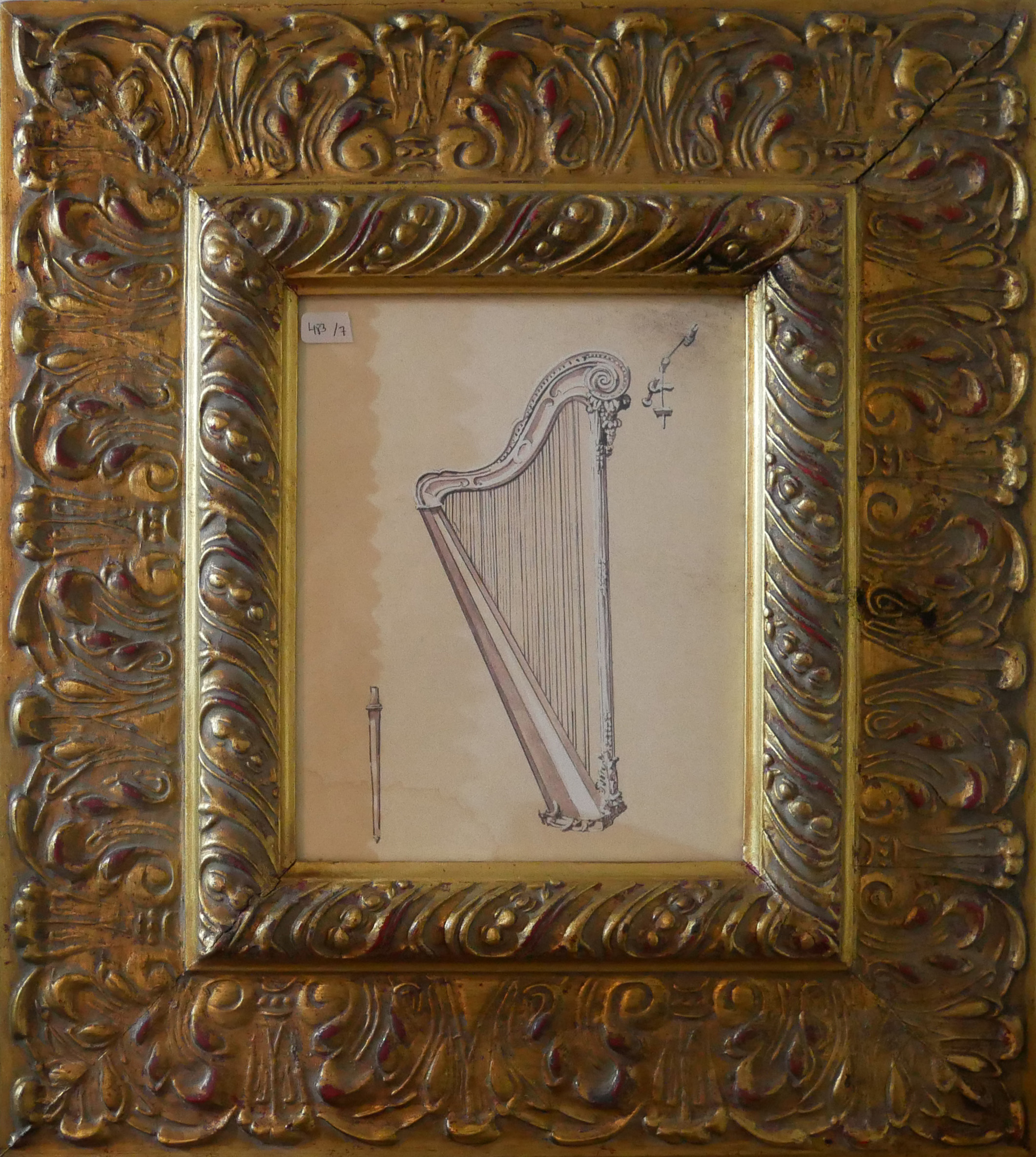 A COLLECTION OF SEVEN MODERN MUSICAL INSTRUMENT PRINTS IN GILT FRAMES Including violin, harp and a - Bild 2 aus 6