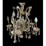 AN EARLY 20TH CENTURY VENETIAN STYLE FIVE LIGHT CUT AND MOULDED CRYSTAL GLASS CHANDELIER Central