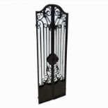 A DECORATIVE MIRRORED BACKED IRON GATE. (52cm x 127cm) Condition: good overall, some light rust