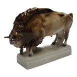 A MID 20TH CENTURY HUNGARIAN ZSOLNAY AT PECS PORCELAIN MODEL OF EUROPEAN BISON A rare Central