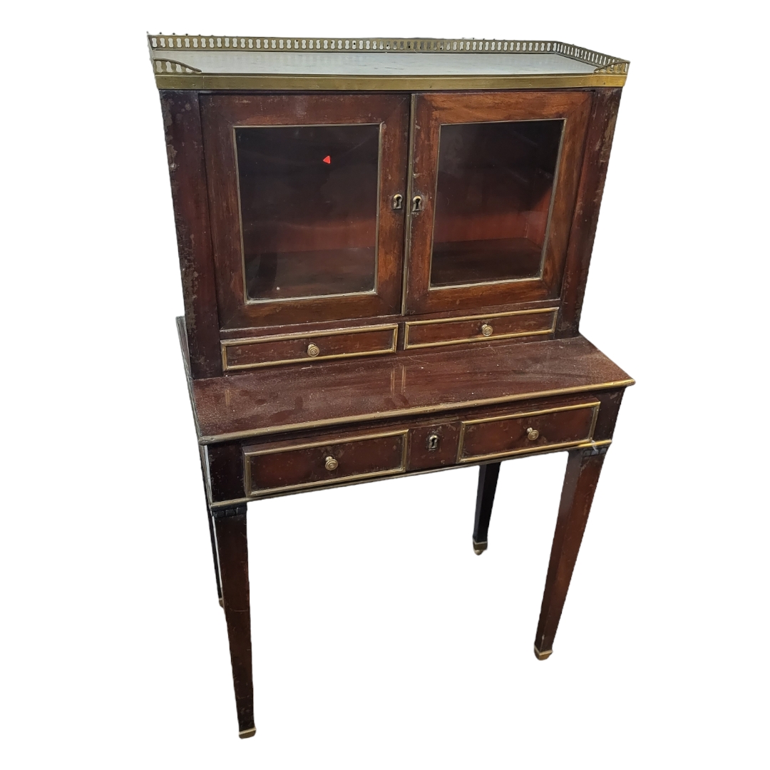 WITHDRAWN!!! A 19TH CENTURY FRENCH MAHOGANY AND BRASS BANDED LADIES’ BONHEUR DU JOUR With brass