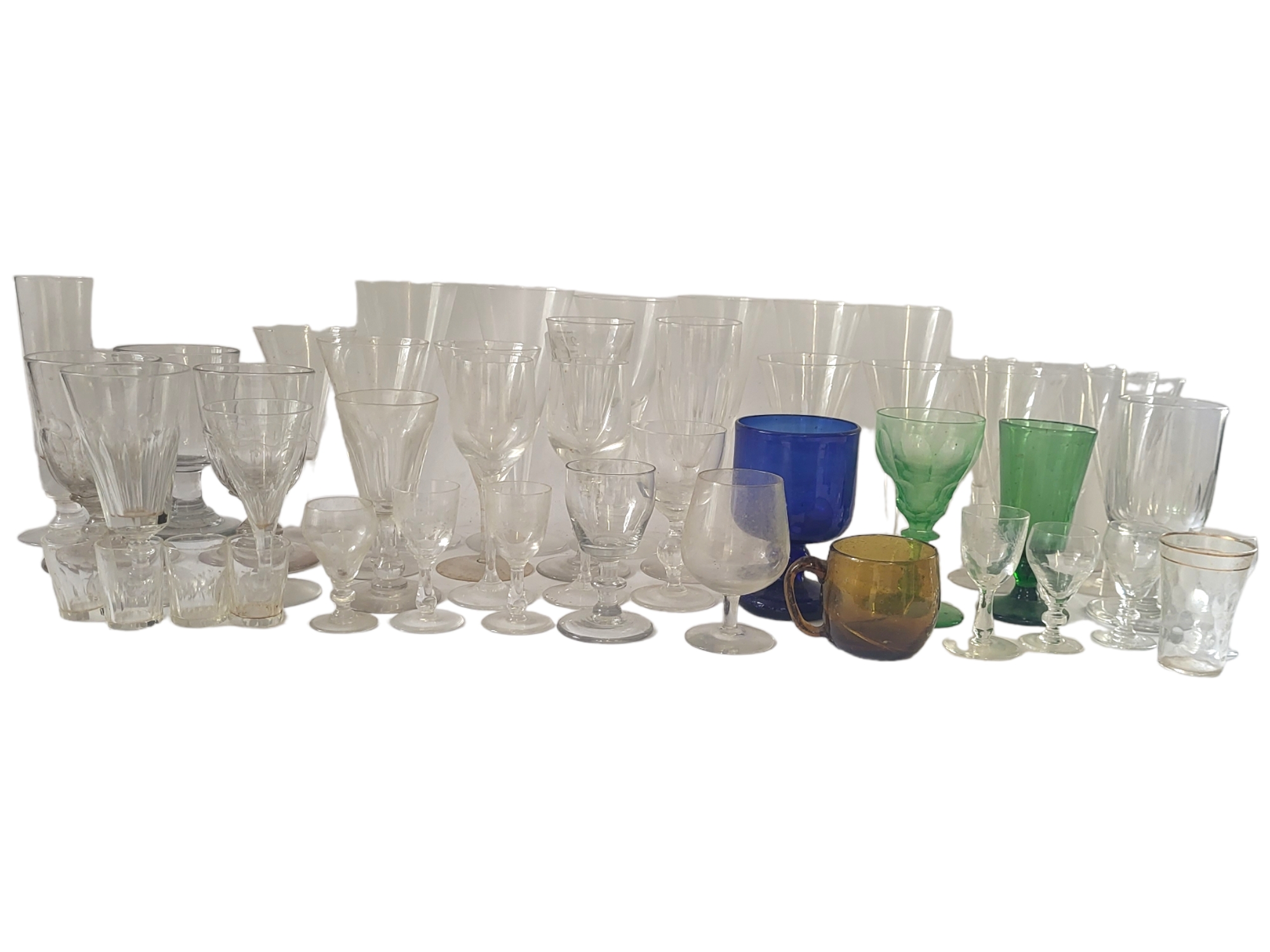 A COLLECTION OF FOUR 18TH CENTURY ALE GLASSES Three having facet cuts to bowl and one of plain