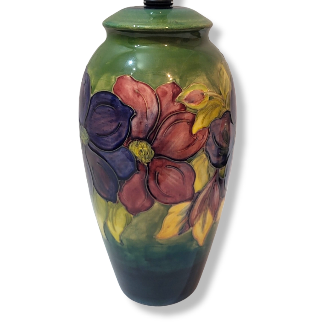 A WALTER MOORCROFT POTTERY ORIGINAL LAMP VASE In Clematis pattern, tubelined with flower sprays in - Image 4 of 9