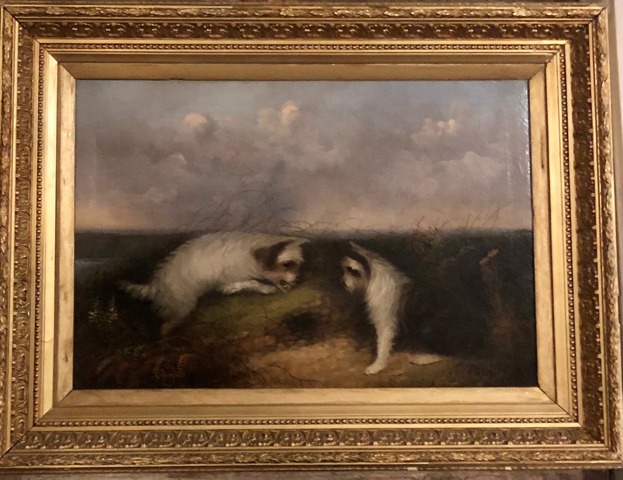 J. LANGLOIS, B. 1855, OIL ON CANVAS Terriers hunting, signed, gilt framed. (97cm x 71cm including - Image 2 of 3