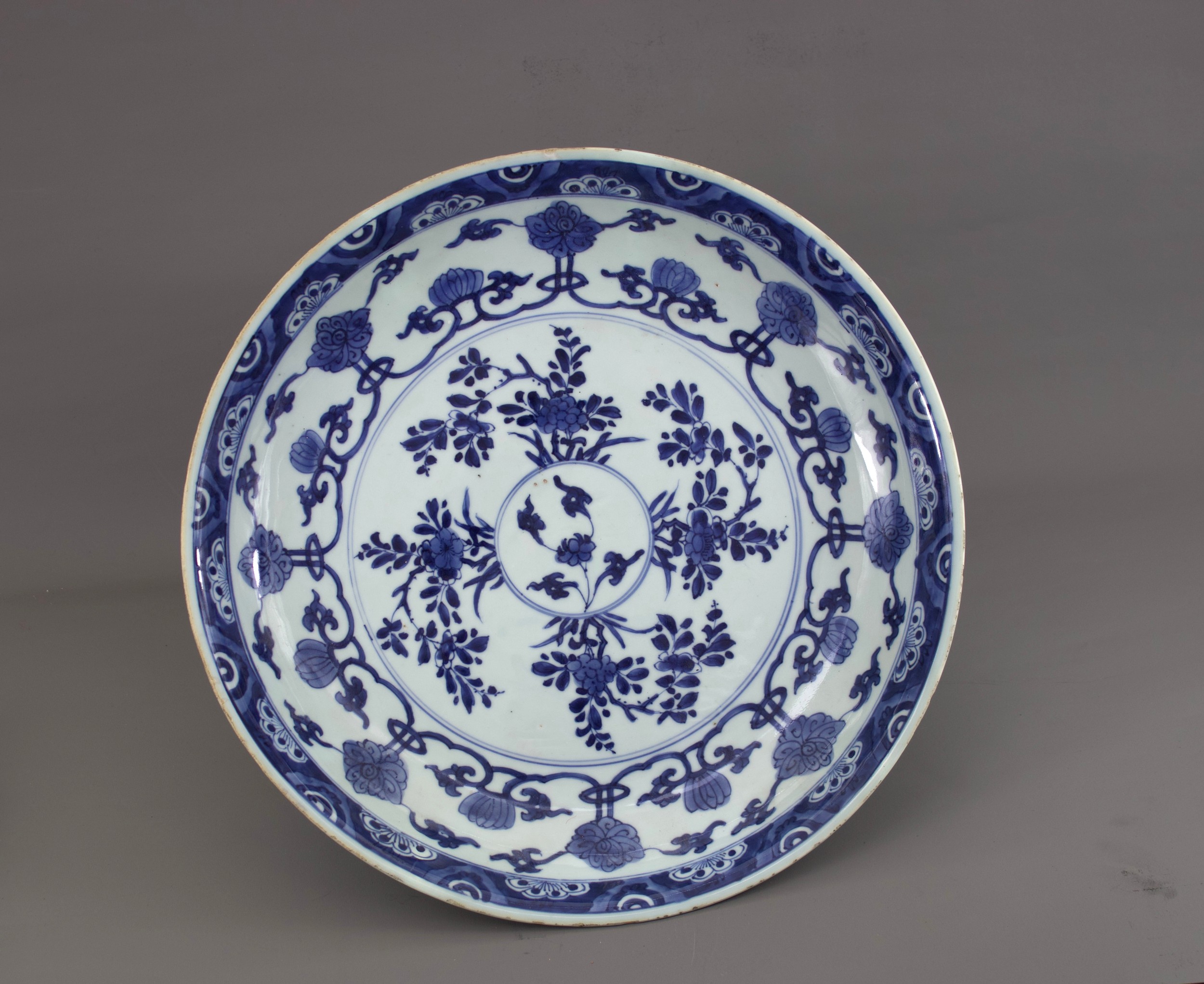 A blue and white Saucer Dish, and a blue and white Plate, Kangxi The largest D:36cm the dish with - Image 2 of 6