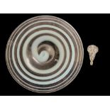 A LARGE MID CENTURY ART GLASS CHARGER Having blue spiral decoration, together with an Art Deco