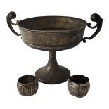 AN EARLY 20TH CENTURY SILVER TAZZA Twin scrolled handles and circular base, hallmarked Nathan and