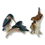 THURINGIAN, KARL ENS, PORCELAIN GROUP OF ORIENTAL KINGFISHERS Polychrome painted with naturalistic